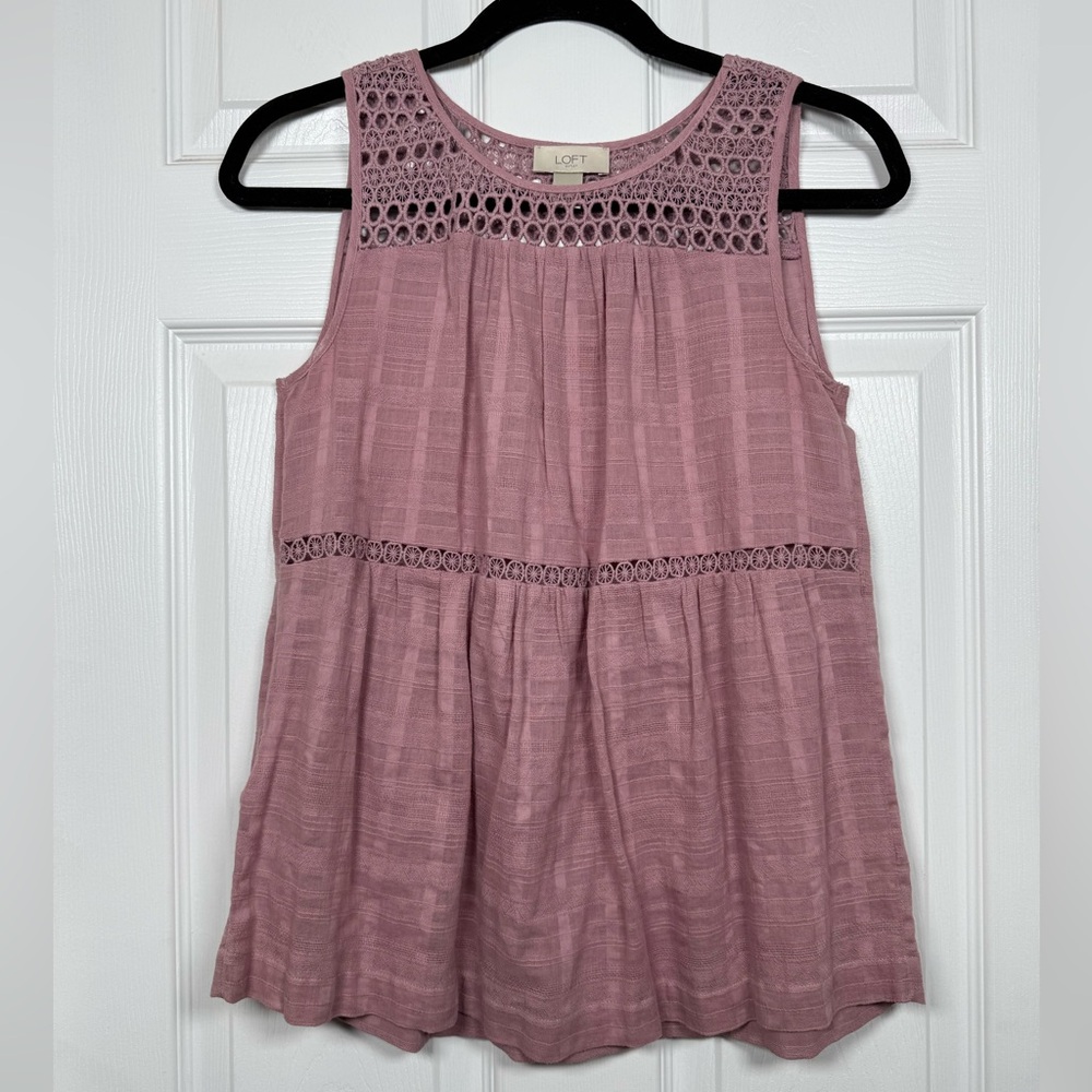 LOFT Pink Crochet Lace Cotton Peplum Tank Top XS Boho